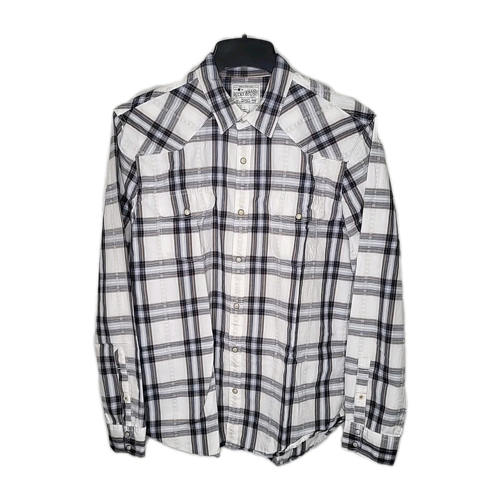 Lucky Brand Men's Shirt Size L Button Up Dome Snap Plaid